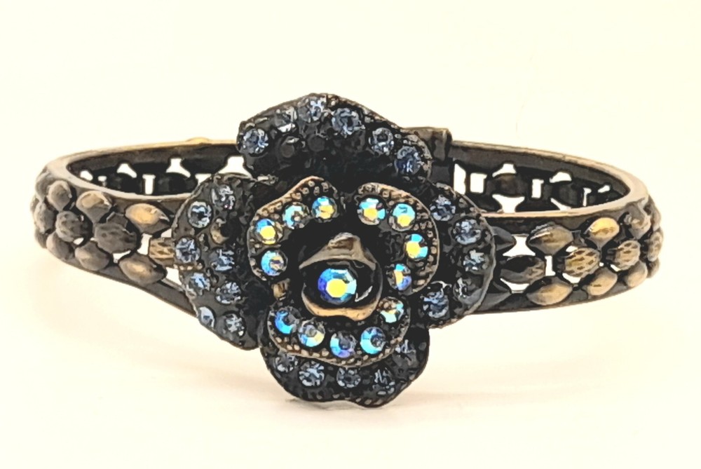 B001 Textured Vintage fancy Chic blue color Rose Flower fashion Bracelet