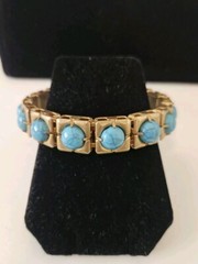 Faux Turquoise Paneled Bangle Brasstone BRACELET