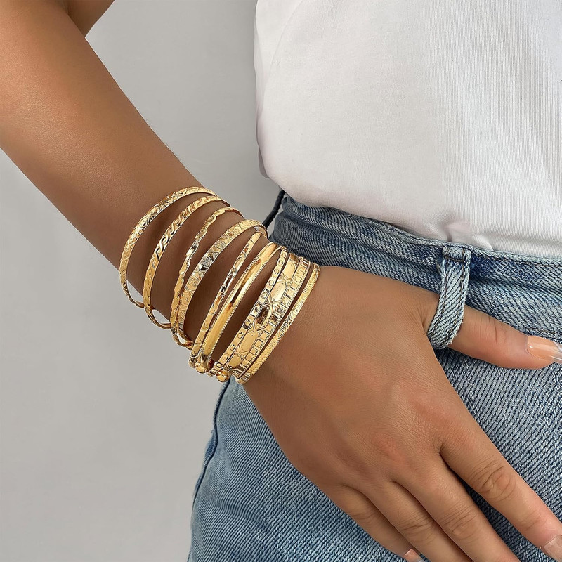 Gold Bangles Bracelets for Women, 14K Gold Plated Multi Layer Stackable Open Bra gallery