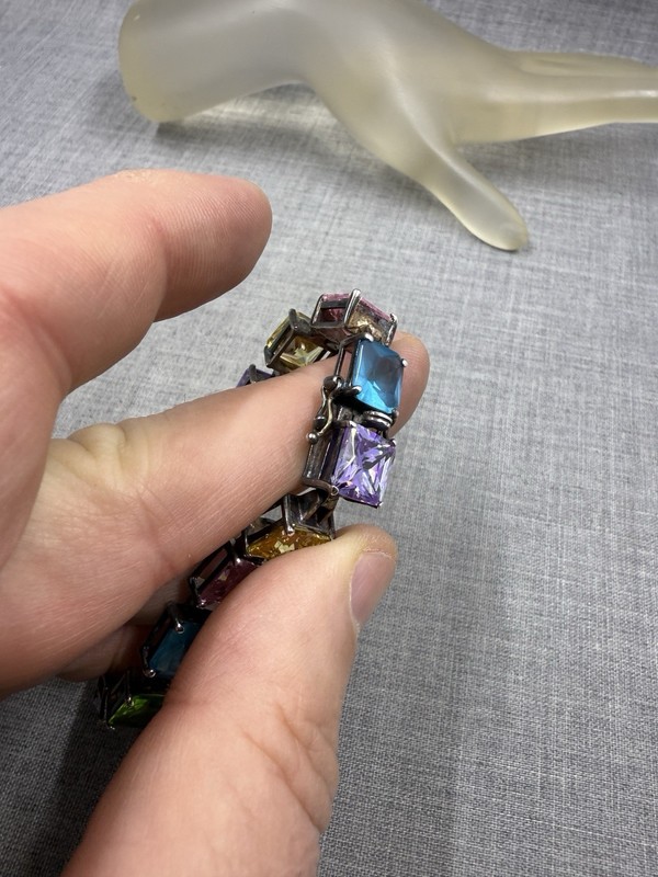 Multicolor Rainbow Lab-Created Multi-Gemstone Sterling .925 Tennis Bracelet gallery