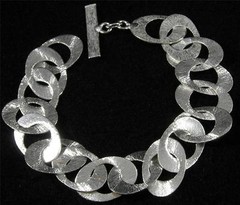 Brushed Textured Silver Plated Copper Oval Round Hole Chain Bracelet 6 3/4″ – 8″