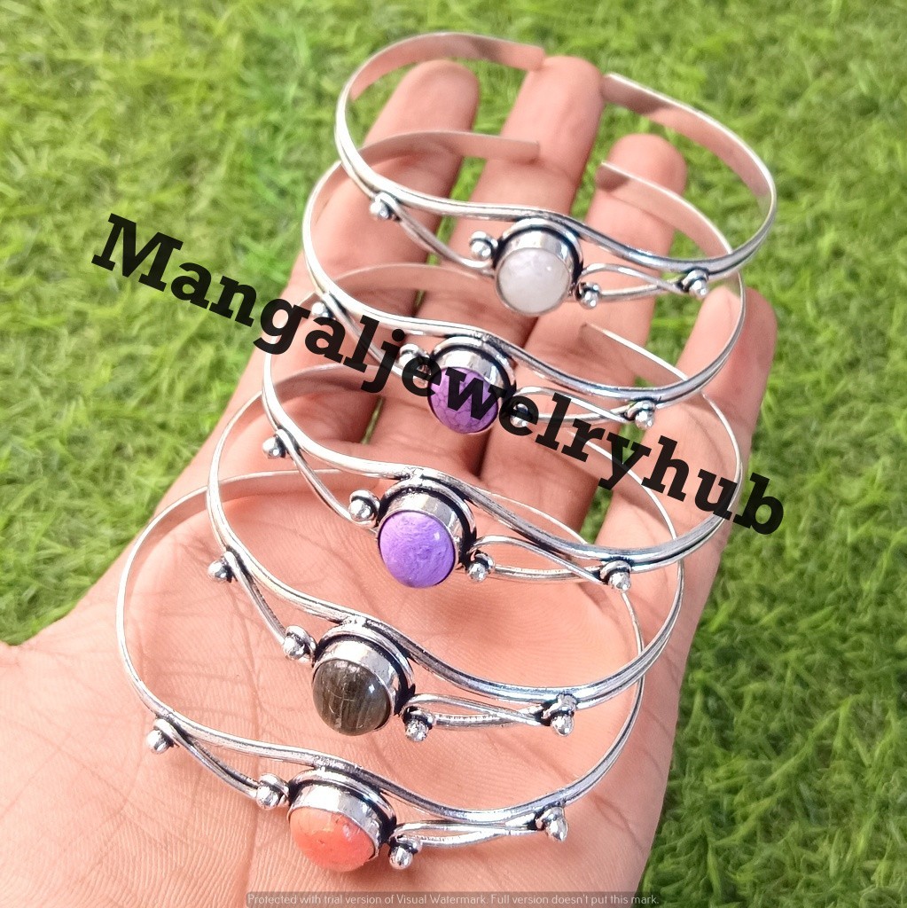 Moonstone & Mix Gemstone Bangles 925 Sterling Silver Plated Fashion Lot Jewelry gallery