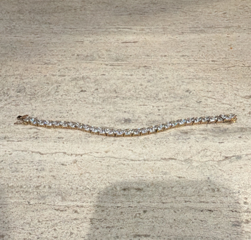 925 marked gold tonedTennis Bracelet, White/Colorless Round Clear Stones