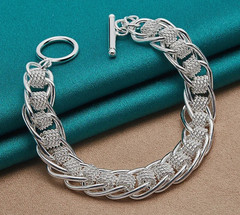 Bracelet 8 in Long 925 Sterling Silver w/ Rhodium Plating Oval Circle Chain Link