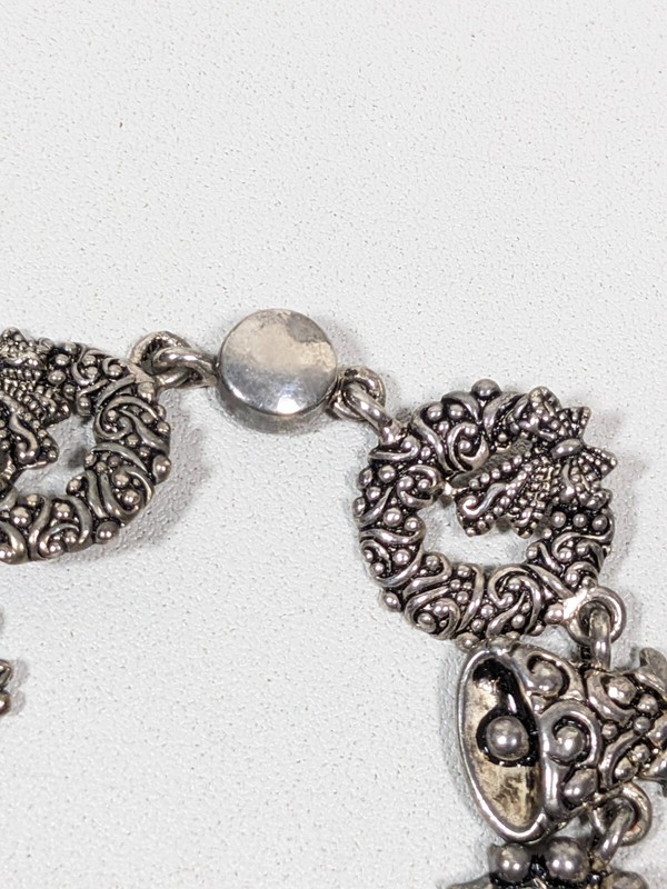 Christmas Tree Wreath Bell Silver Tone Chain Magnetic Clasp Bracelet 7 inch gallery