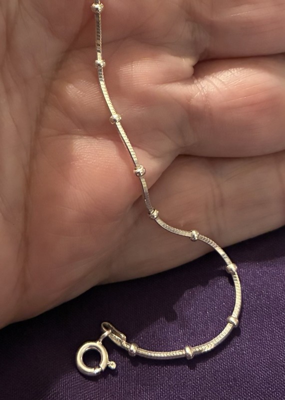 Sterling Silver Station Chain Bracelet, Spring Ring Clasp Closure, 8.5 in gallery