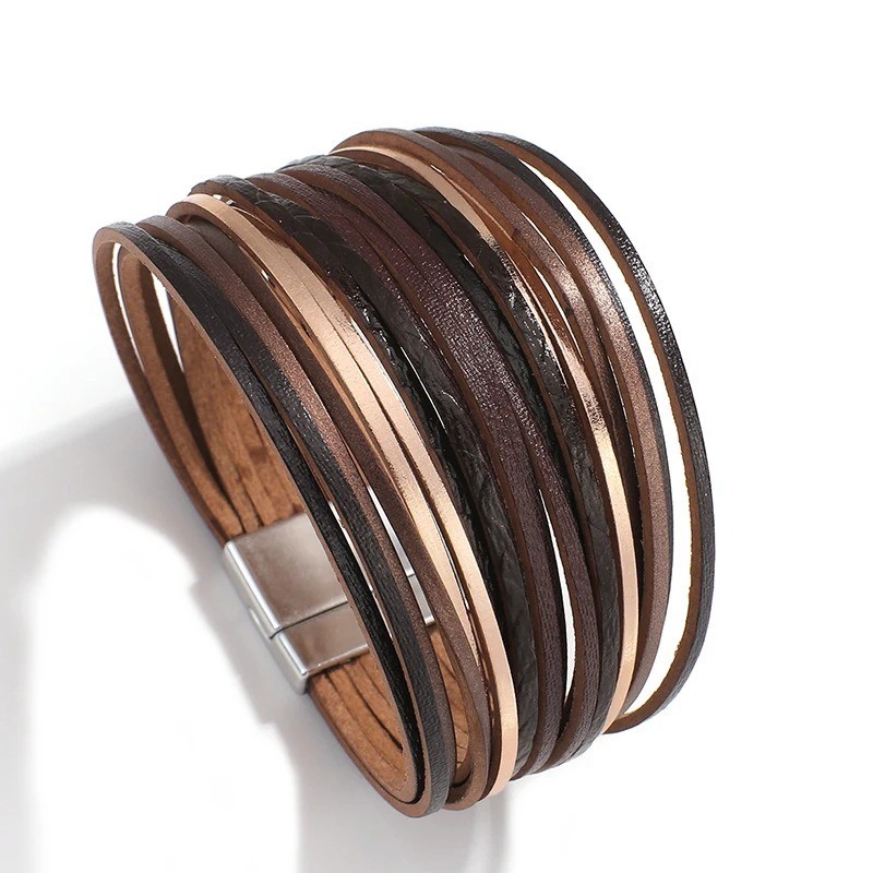 Wrap Boho Bracelet Multilayer PU Leather Slim Magnetic ClaspStripe Women Jewelry gallery