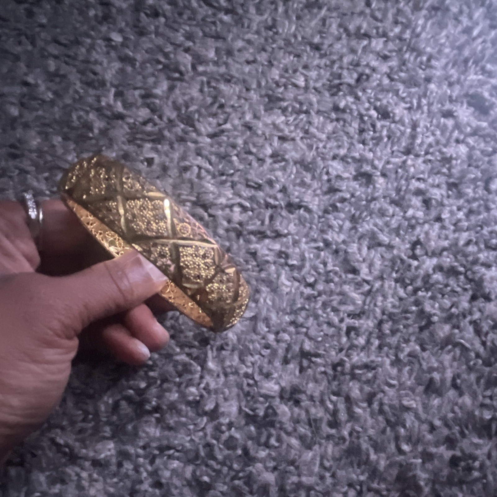 Gold Tone Textured Pattern Metal Bangle Bracelet - No Main or Secondary Stone gallery