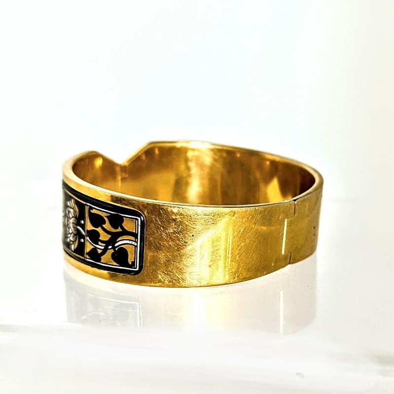 Michaela Frey Wien Bangle Enamel Bracelet Lotus 24K Gold Plate 3/4"x7" gallery