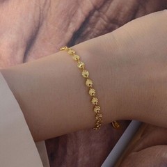 Woman 18K Gold Plated Stainless Steel Discs Sequins Texture Bracelet Bangle Cuff
