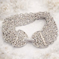 VTG Celebrity 8 Strand Silver Tone Chain Bracelet Fold Over Clasp 7.5 in Stamped
