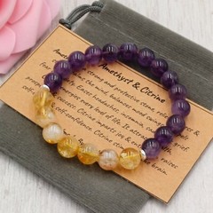 AMETHYST & CITRINE Bracelet Handmade Crystal Healing Gemstone Stretch 6/8mm.