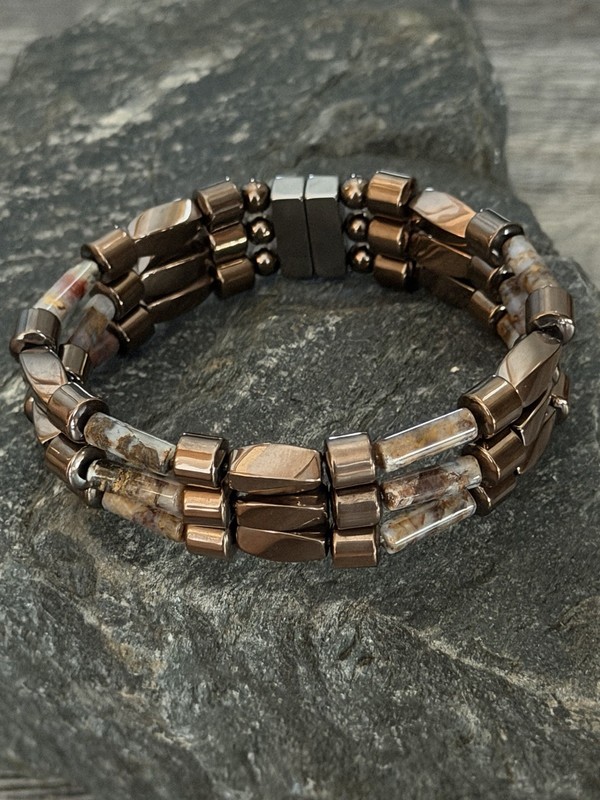 Mens Women Copper Magnetic Therapy Hematite Bracelet Anklet Botswana Agate 3 Row gallery