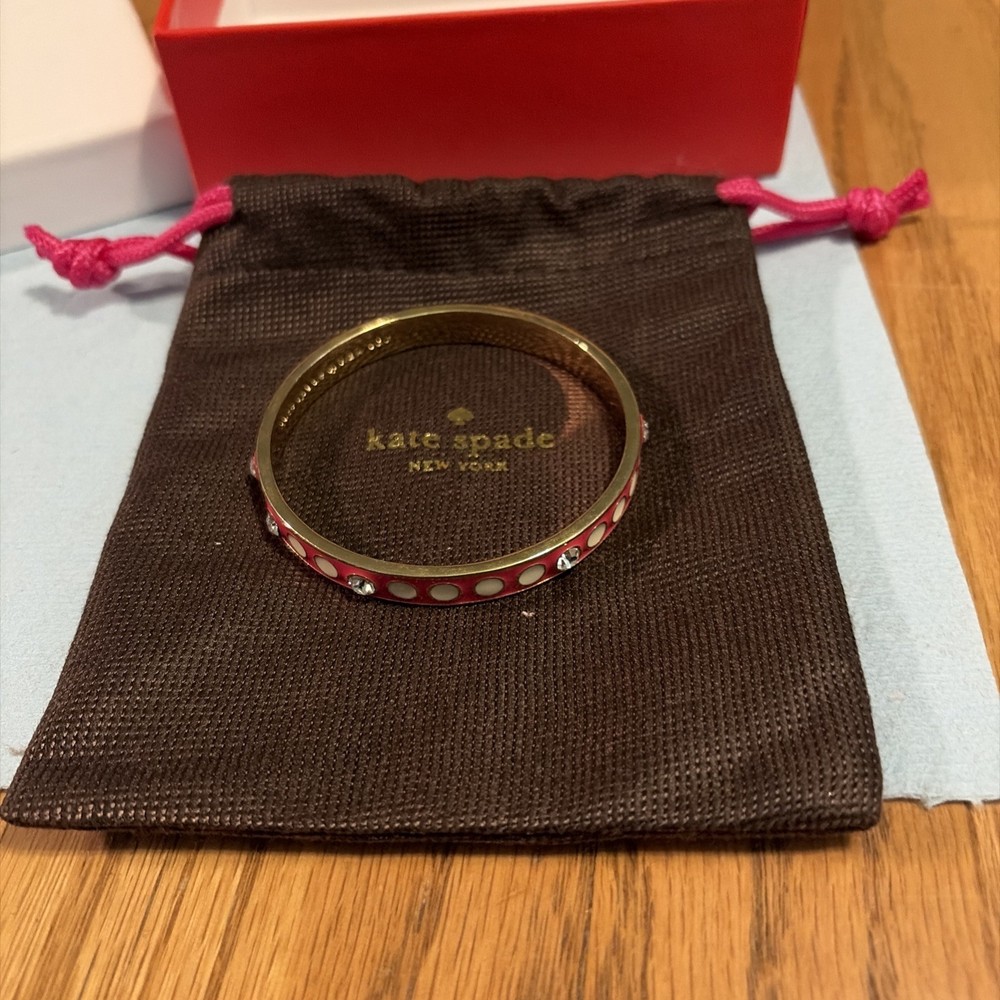 Kate Spade Bangle Bracelet New York Crystal Enamel CORAL Gold tone DO WONDERS