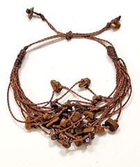Multistrand Adjustable Tiger’s Eye Bracelet Brown Cotton Cord Boho Gypsy Native
