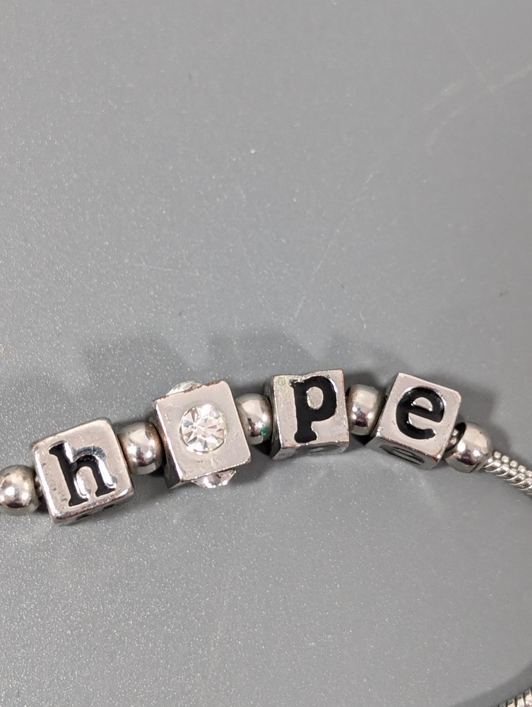 Silver Tone Hope Bracelet Rhinetsone Beaded Spell Out Adjustable 7-9 in