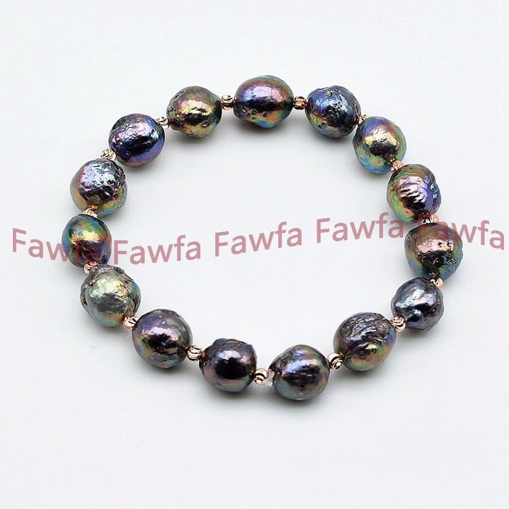 11-12mm Real Natural Tahitian Peacock Black Baroque Edison Pearl Bracelet 7.5'' gallery