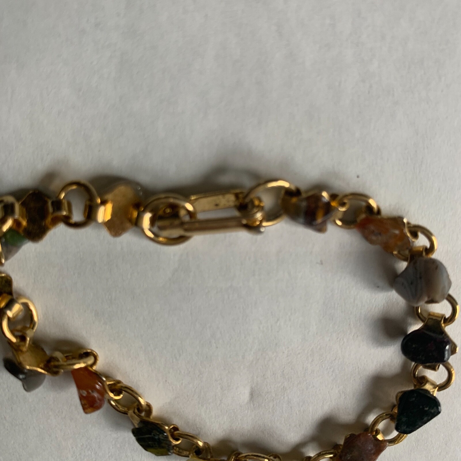 Fashion Bracelet Gold tone links Multicolor stones fold over clasp 8.5" gallery