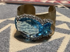 Vintage Roberto S. Brodsky Signed 2004 Blue Rhinestone Brass Cuff Bracelet