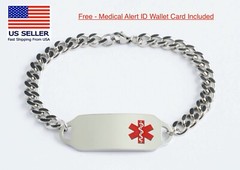Medical Alert ID Bracelet -FREE ID Wallet Card,Engraving -Men’s Women’s USA
