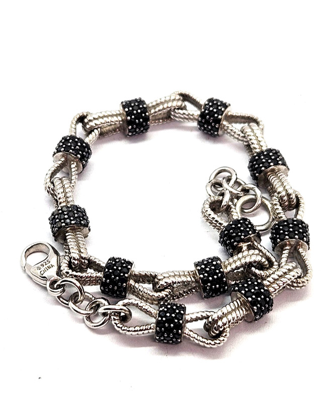 QVC BLACK SPINEL Pave Set & Sterling Silver Bracelet Bow Tie Links 8" adj. gallery