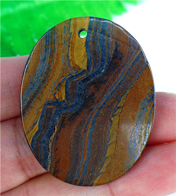 37x30x5mm Natural Brown Tiger Iron Gem Oval Pendant Bead EA79241 gallery