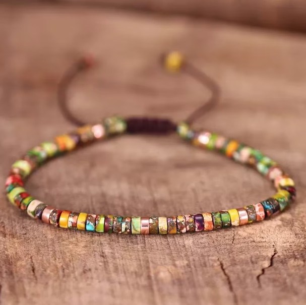 Natural Gemstone Small Beads Handmade Healing Balance Dainty Women Men Bracelet