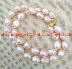 2Row 7-8/8-9/9-10mm Pink South Sea Cultured Baroque Pearl Bracelet 7.5”