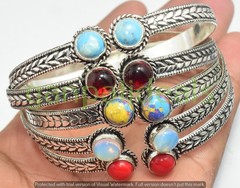 Larimar & More Gemstone Bangles 50pcs Wholesale Lots 925 Silver Plated Jewelry