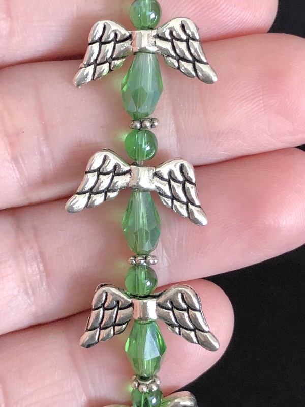 Angel Wing Bracelet Green Faith Support Christian Love Healing Stretch 7-12” gallery