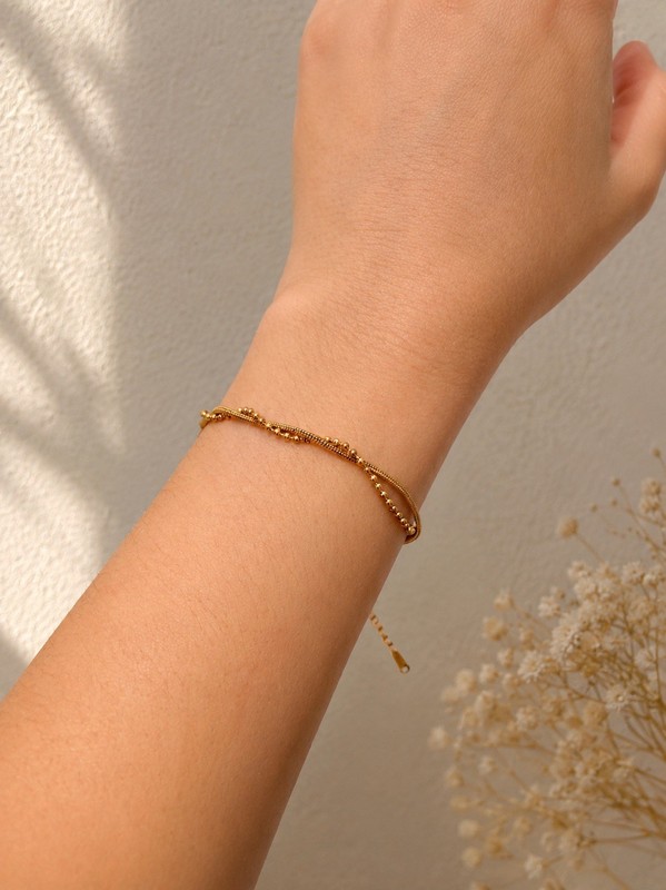 18k Gold Plated /Stainless Steel Beaded Chain Adjustable Bracelet Lobster gallery