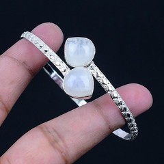 Rainbow Moonstone 925 Silver Plated Bangle/Bracelet Adjustable