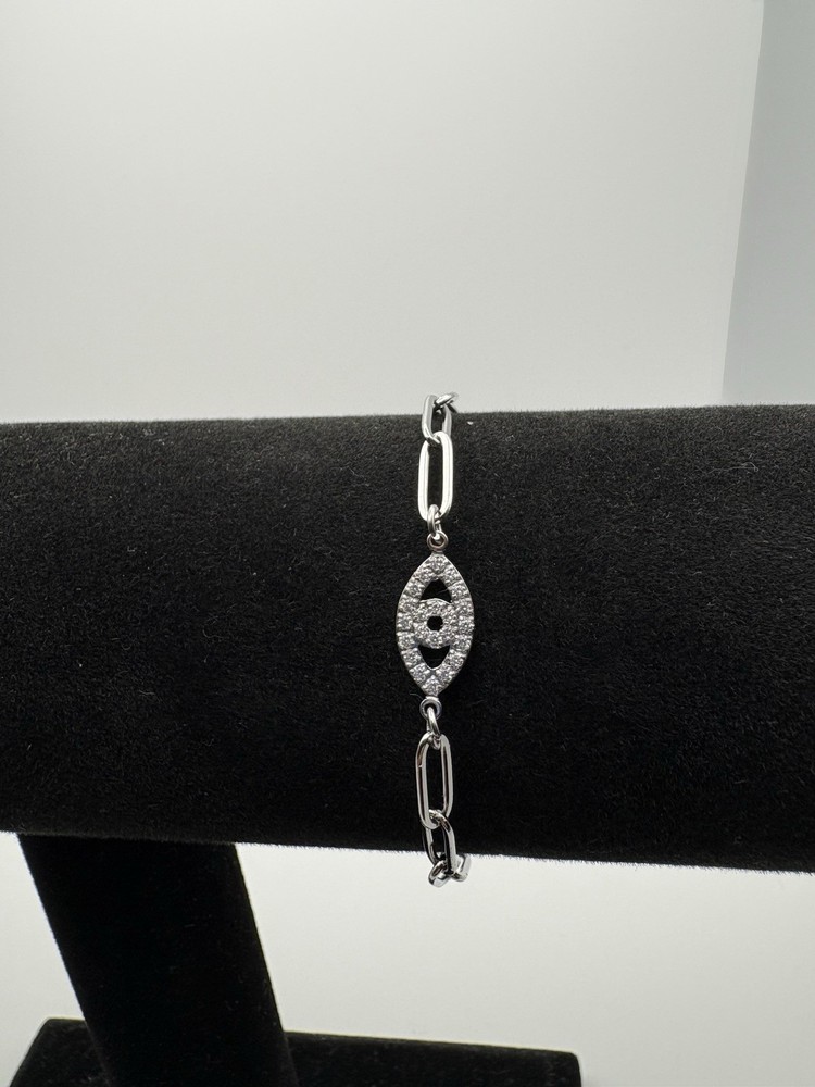 Stainless Steel Paper Clip Bracelet With CZ Evil Eye 4MM Thickness By 6.5”