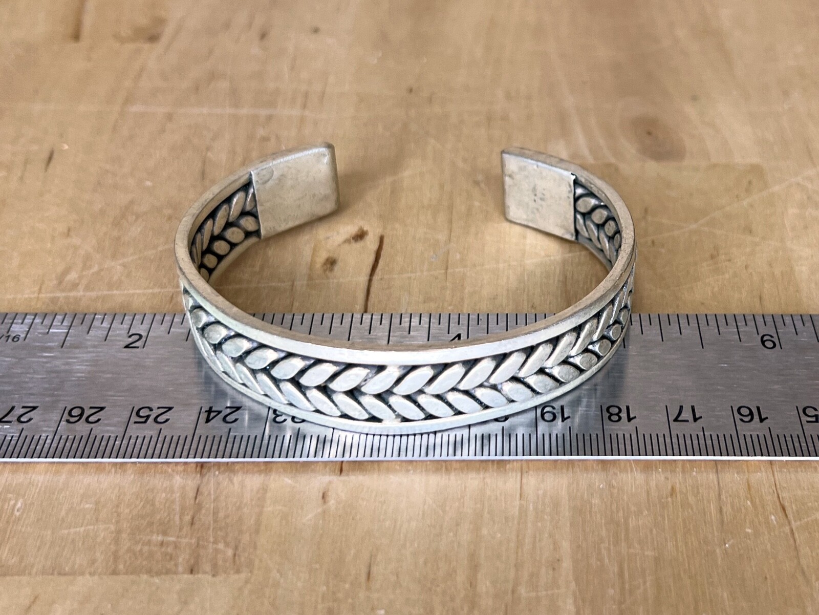 Tribal Styled Silver Tone Woven Cuff — Flexible Modernist Cuff for Most Wrists gallery