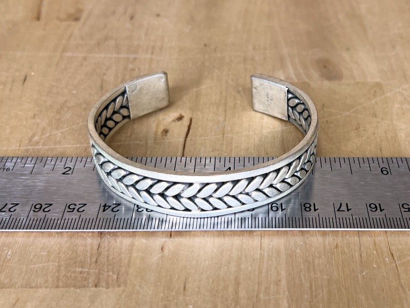 Tribal Styled Silver Tone Woven Cuff — Flexible Modernist Cuff for Most Wrists gallery