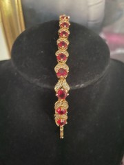faux ruby rhinestones bracelet gold tone costume jewelry