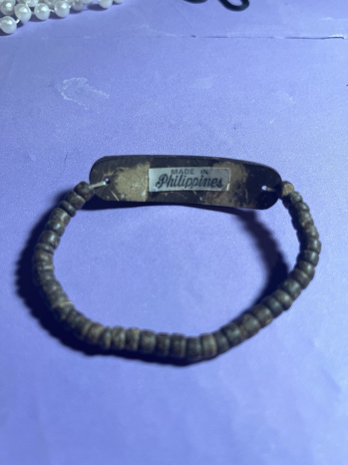 Coconut shell Beaded Stretch Bracelet St. Augustine Religious Charm Phillipines gallery