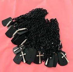 Lot of 50 Pieces Bracelets Black Chain Duo Cross and Bullet Charms Punk