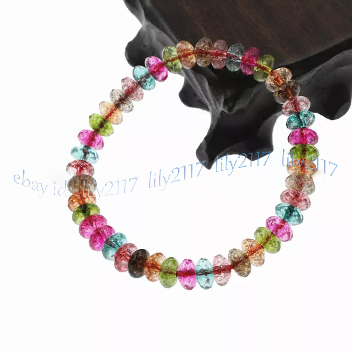 5x8mm Faceted Multicolor Tourmaline Rondelle Gems Beads Elastic Bracelet 7.5 in gallery