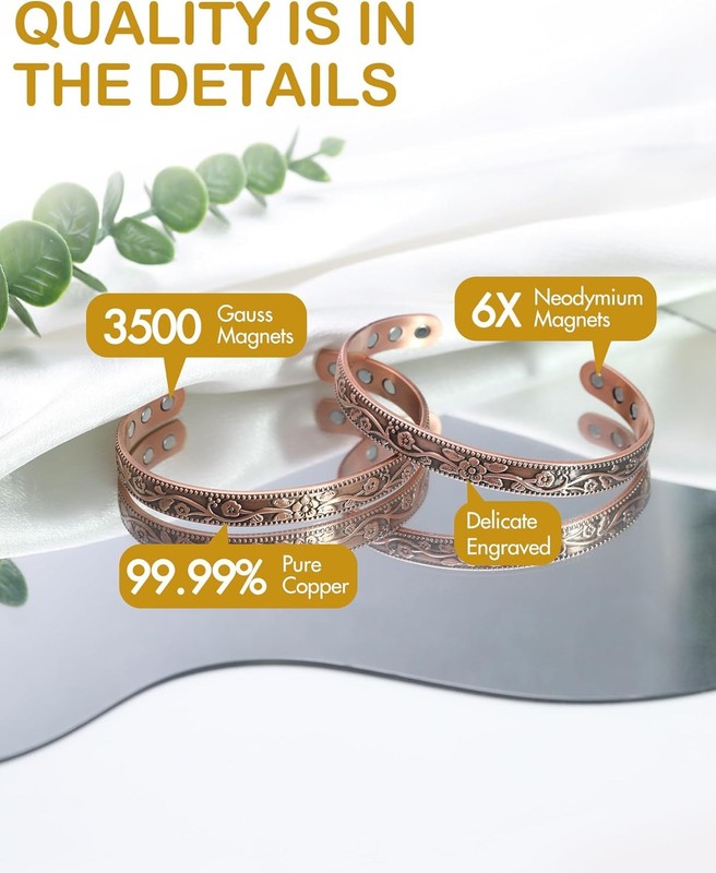 Feraco Copper Bracelet for Women, Ultra Strength Magnetic Bracelets, 99.99% Pure gallery