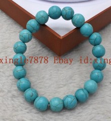Natural 6/8/10/12/14mm Blue Turquoise Round Gemstone Stretch Bracelet 7.5” AAA+