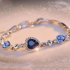 Womens Girls Crystal Rhinestone Bangle Ocean Blue Bracelet Heart Jewelry New