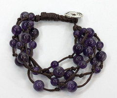 Purple Amethyst Stone Beaded Multi Strand Sterling Silver 925 LA Signed Bracelet