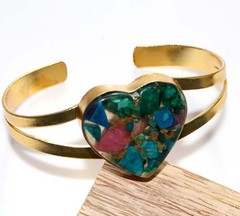 Golden Plated Huge Heart Oyster Dichroic Glass Bangle FreeSize Fashion Sale GW