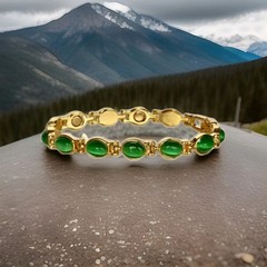 MAGNETIC BRACELET Pretty Shiny Green Oval Stones GOLD TONE Size 7.5″ 💝 #