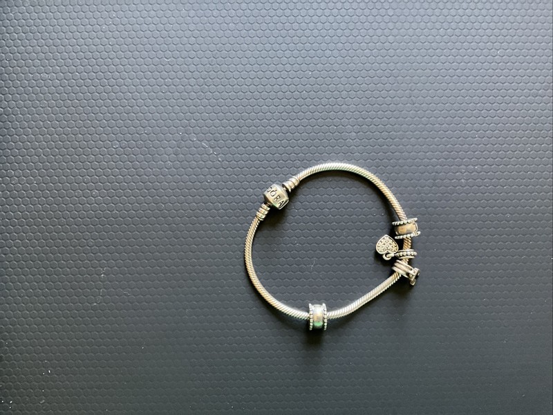 Pandora Moments 925 Sterling Silver Bracelet w/ 2 Charms Heart and Hebrew Chai gallery