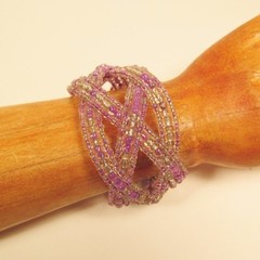 2″ Wide Lavender Boho Handmade Statement Braided Seed Bead Bali Cuff Bracelet
