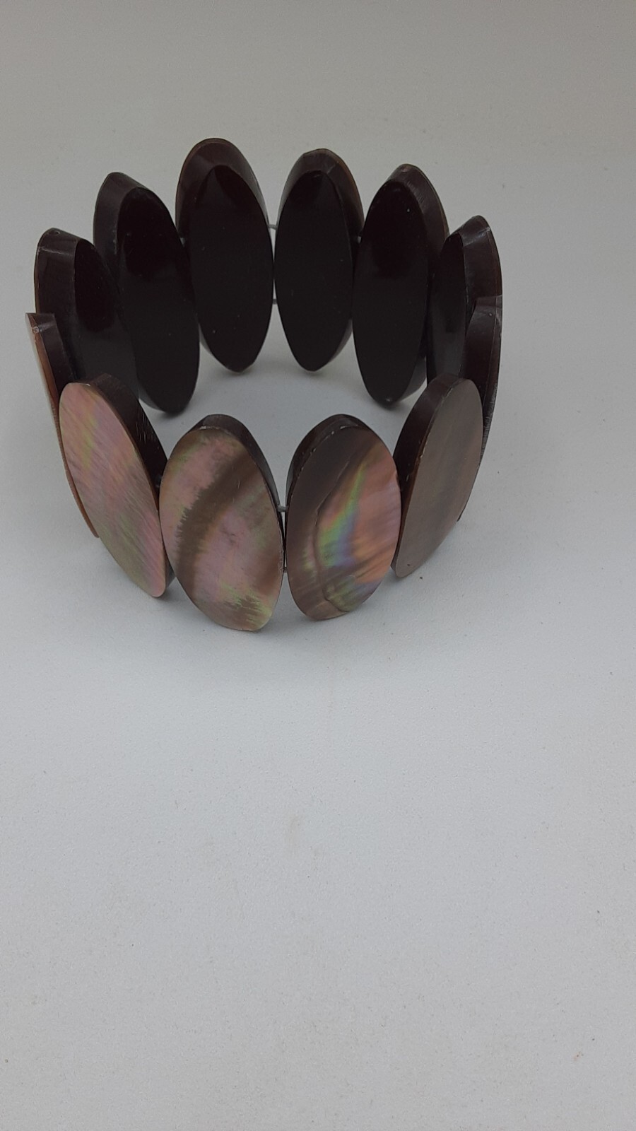 Inlay Shell Resin Bangle Bracelet & Golden Shell Stretch Bracelet "7.5" SET Of 2 gallery