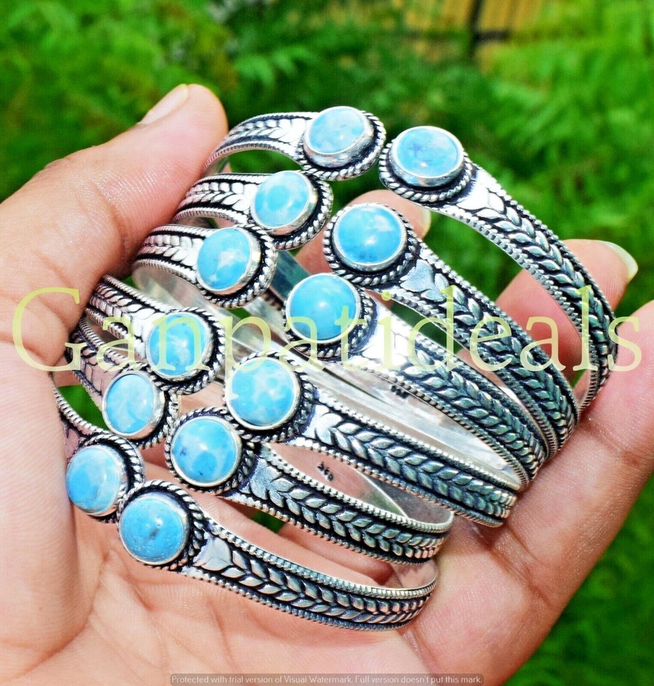 Larimar Gemstone Cuff Bangle Wholesale Lot 925 Sterling Silver Plated Jewelry