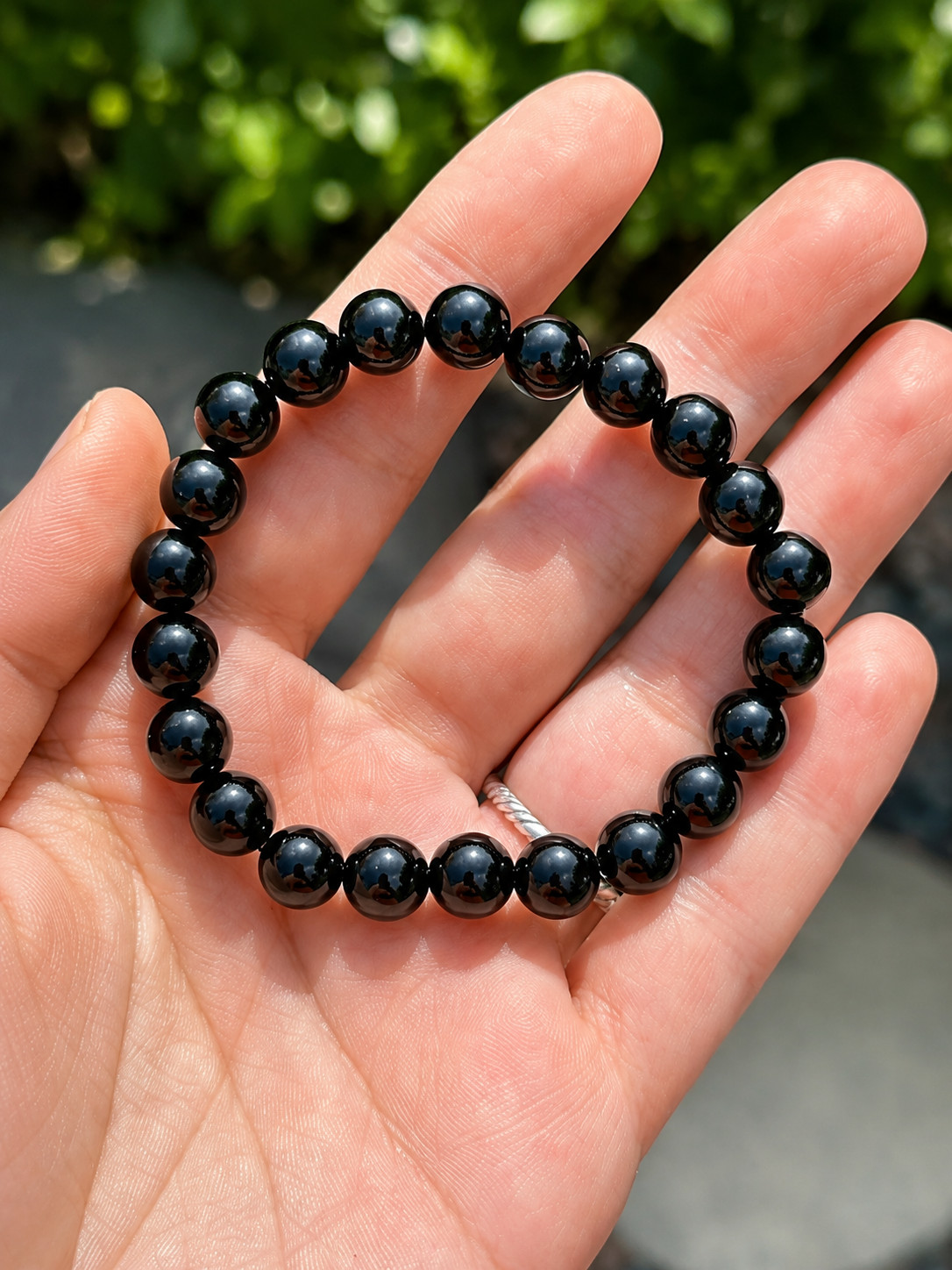 8mm Black Obsidian Stretch Bracelet Genuine Crystal Beaded Bracelet Unisex gallery